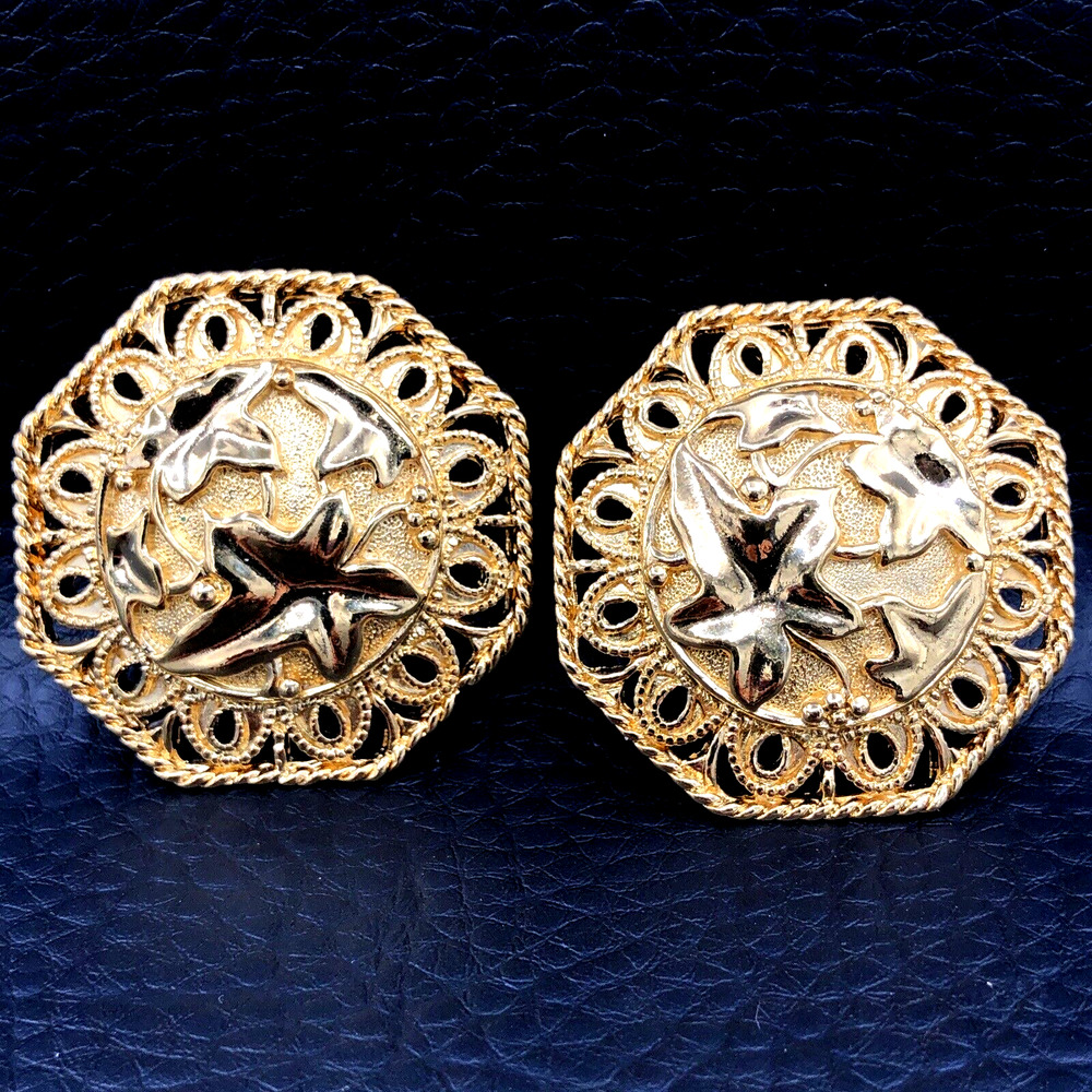 Jose Maria Barrera For‎ Avon Earrings FALLING LEAVES Gold Tone Clip On MINT - Picture 7 of 9